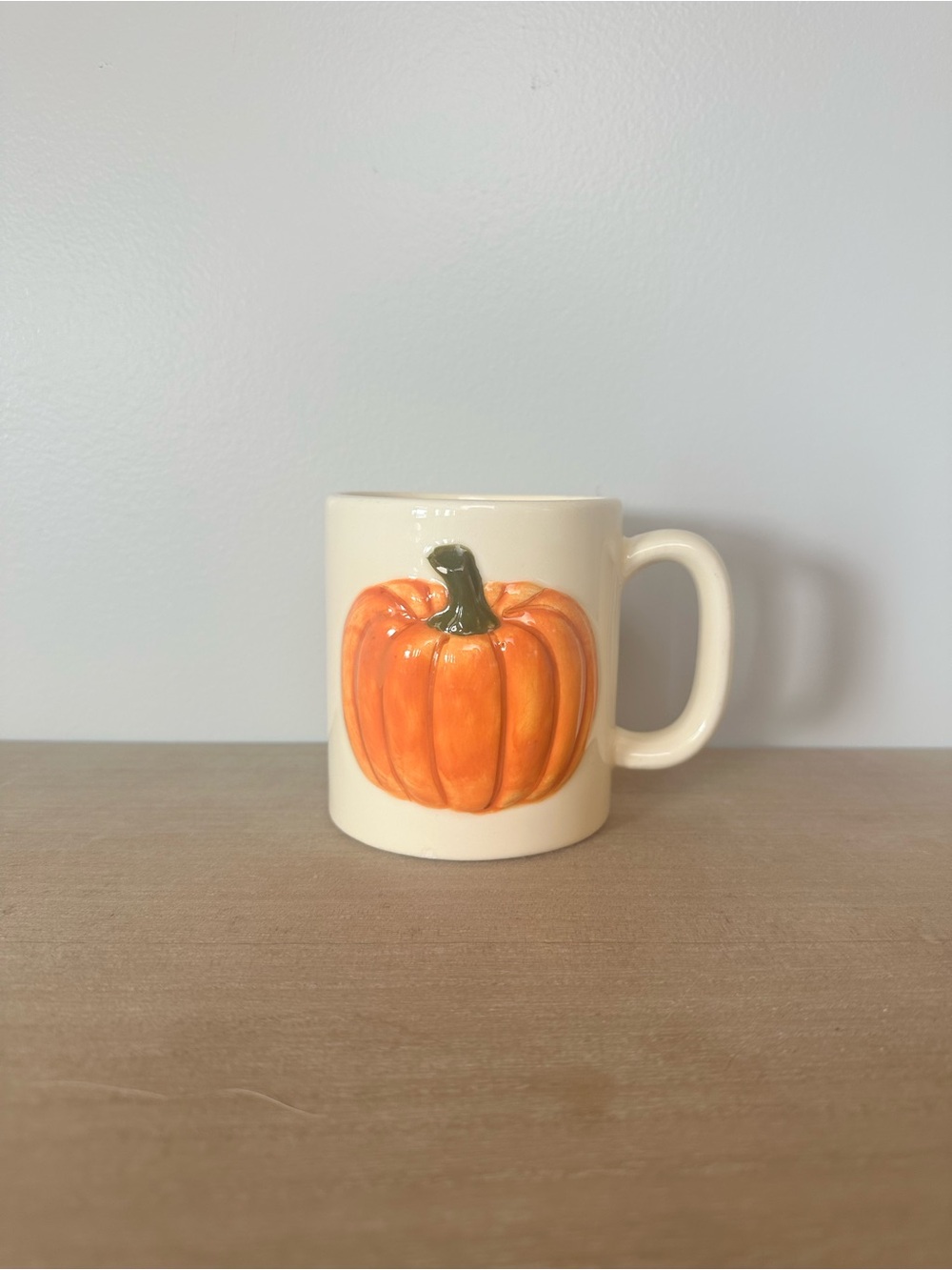 Cream Ceramic Pumpkin Mug - Orange Fall Coffee Cup